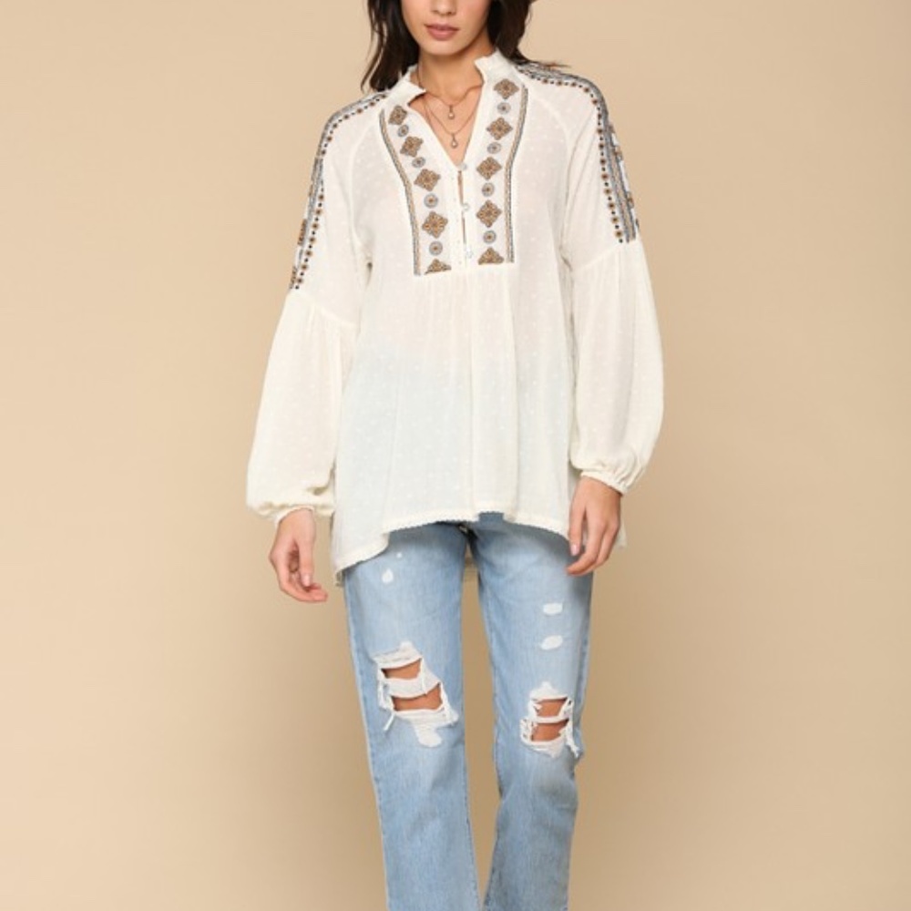 Last 1! NWT Crinkle Dot Embroidered Top - Picture 2 of 8